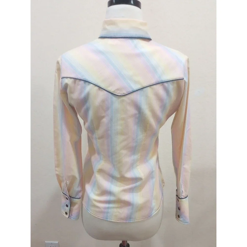 Pastel Striped Western Ranchwear Coastal Cowgirl Shirt Womens XS Girls Size 8/10